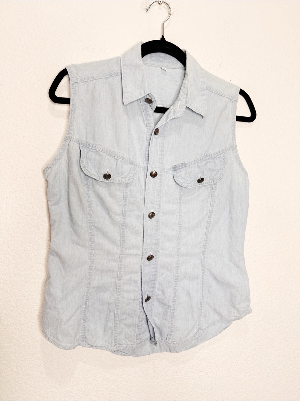 Vintage Guess 80s Chambray Vest Sleeveless Button Up Top